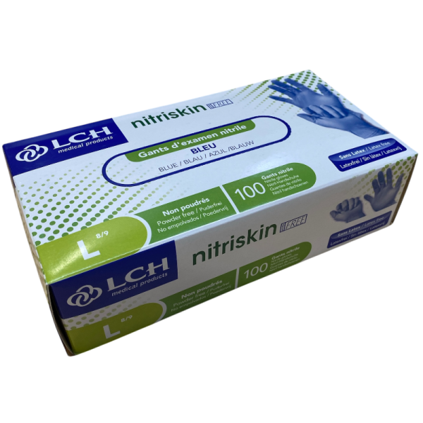 Caixa com 100 luvas de nitrila azuis