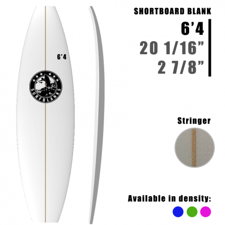 Prancha curta SURFBLANKS 6'4" - Padrão 40Kg/m3