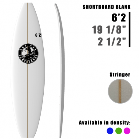 Prancha curta SURFBLANKS de 6'2" - Padrão 40Kg/m3