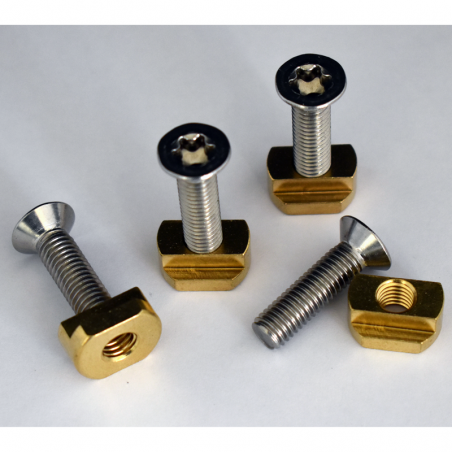 Kit de parafusos de folha - Conjunto de 4 parafusos torx M6 + porca T de latão