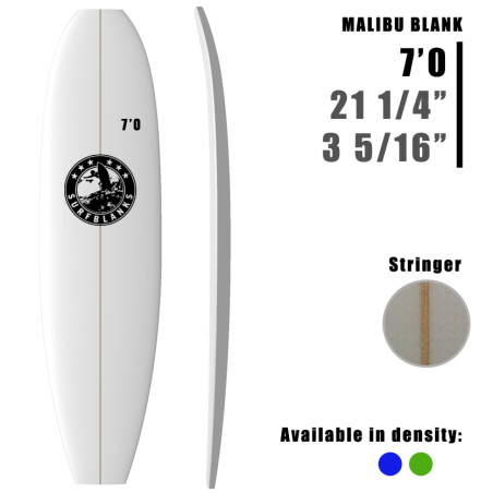 7'0" Malibu SURFBLANKS - Padrão 40Kg/m3